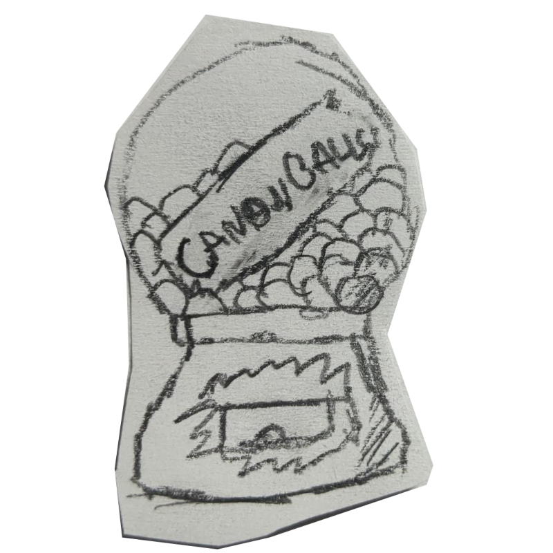 A gumball mechine with a label reading Cannon balls on it