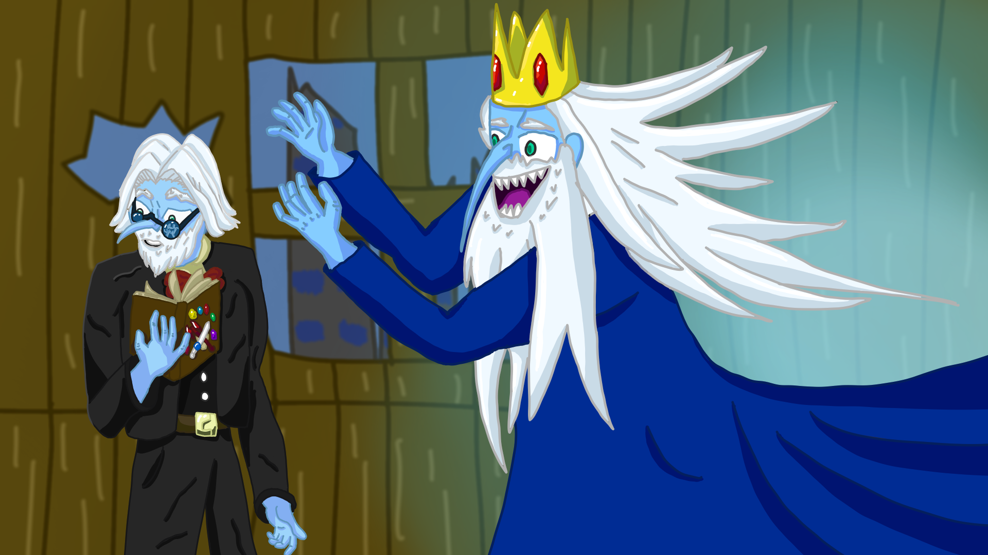 A drawing of the character Ice king from adventure time