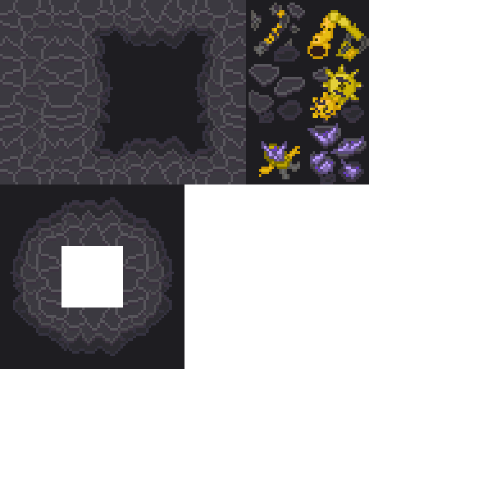 A tilemap for a cave level useing cold colors 