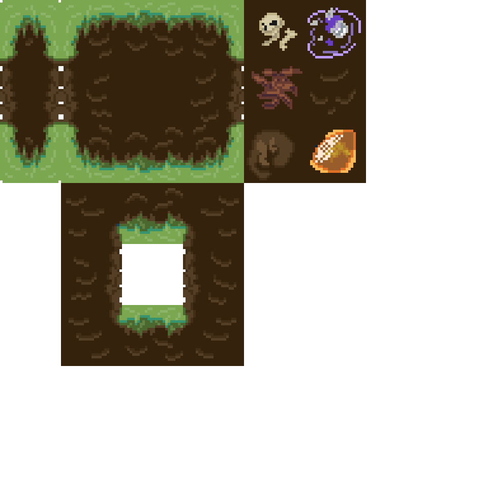 A tilemap for a forest using lots of green, and brown 