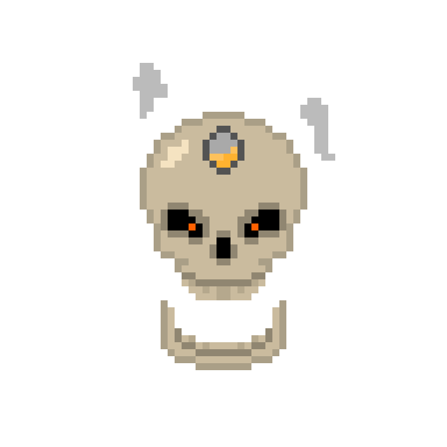 An angry skull with some sort of container on its forehead. from the game rush energy shortage 